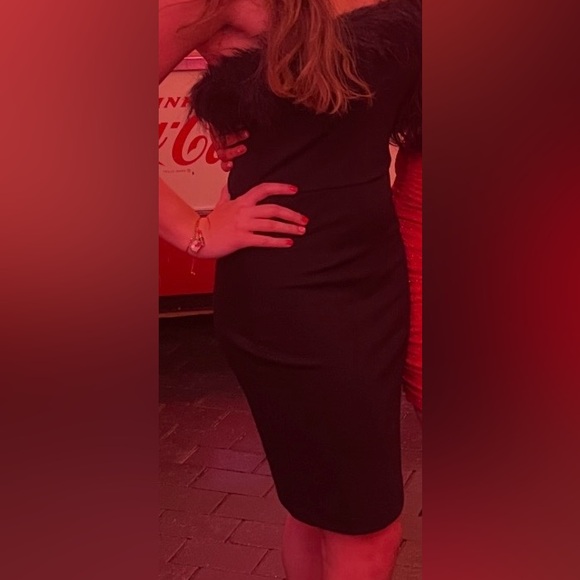 VENUS Size 4 Black Strapless Bodycon Mini Cocktail Dress with Faux Fur Accent - Picture 8 of 9